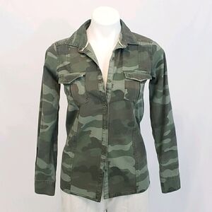 Elodie Camouflage Button Down Shirt Jacket Green 100% Cotton